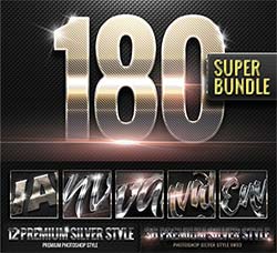 PS图层样式－180个银色金属质感效果：180 Metallic Silver Style Super Bundle